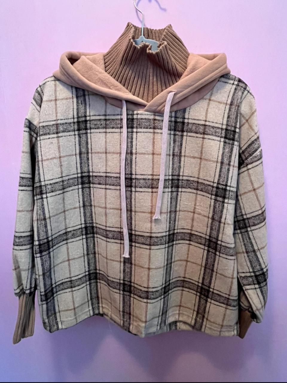 체크 후드 기모 상의 120호