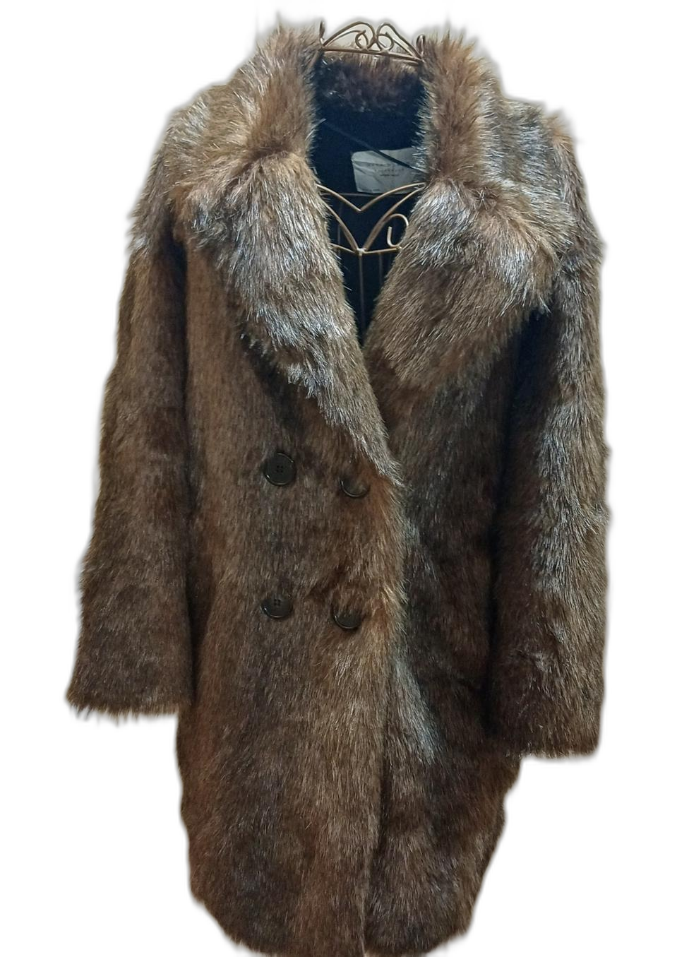 ZARA 자라 풍성한 브라운 인조 퍼 코트 S size