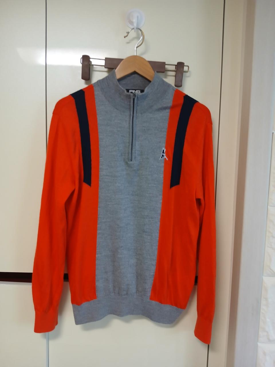 핑 골프웨어 오렌지-회색 하프넥 니트 105