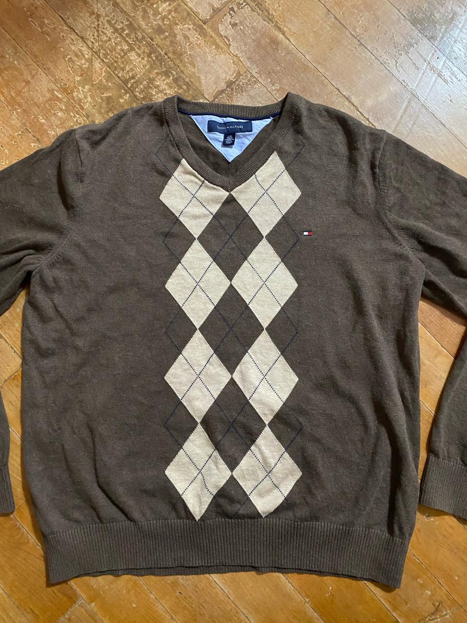 타미힐피거 아가일 브이넥 니트 L (105)