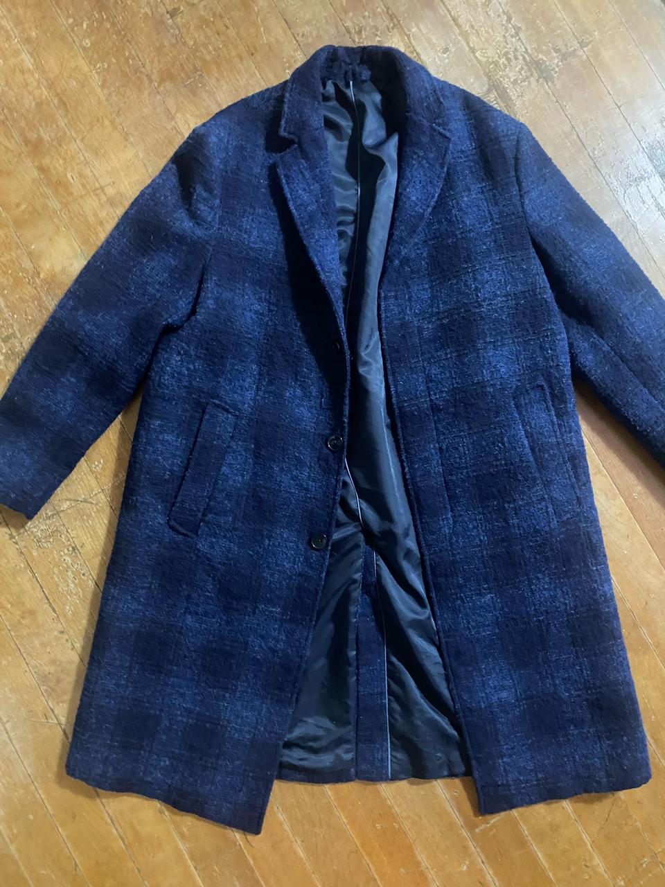 zara man 네이비 체크 롱 코트 L