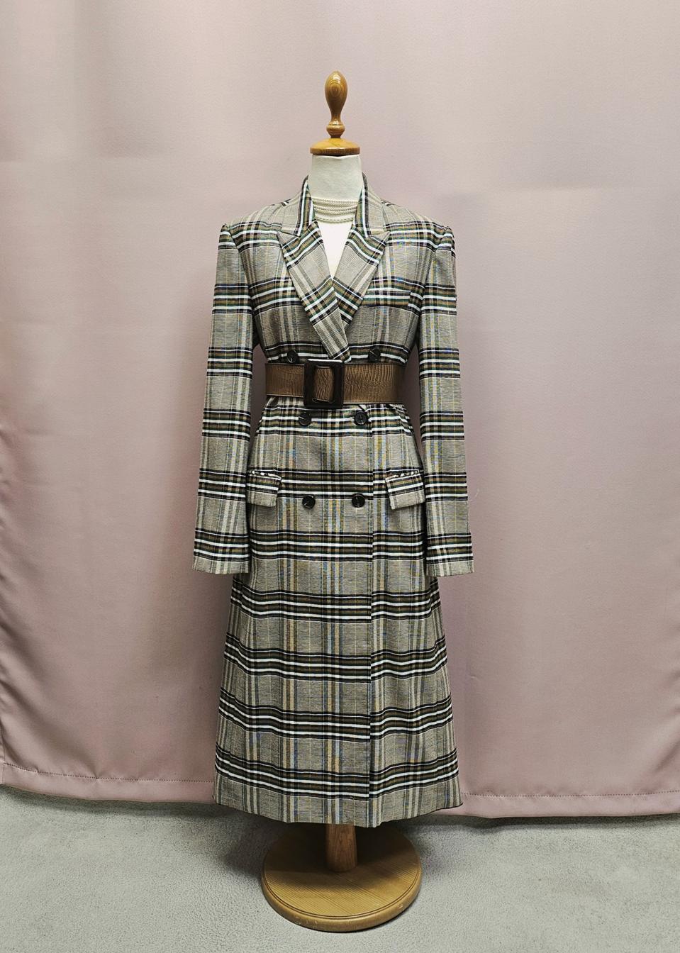 체크 더블 롱자켓