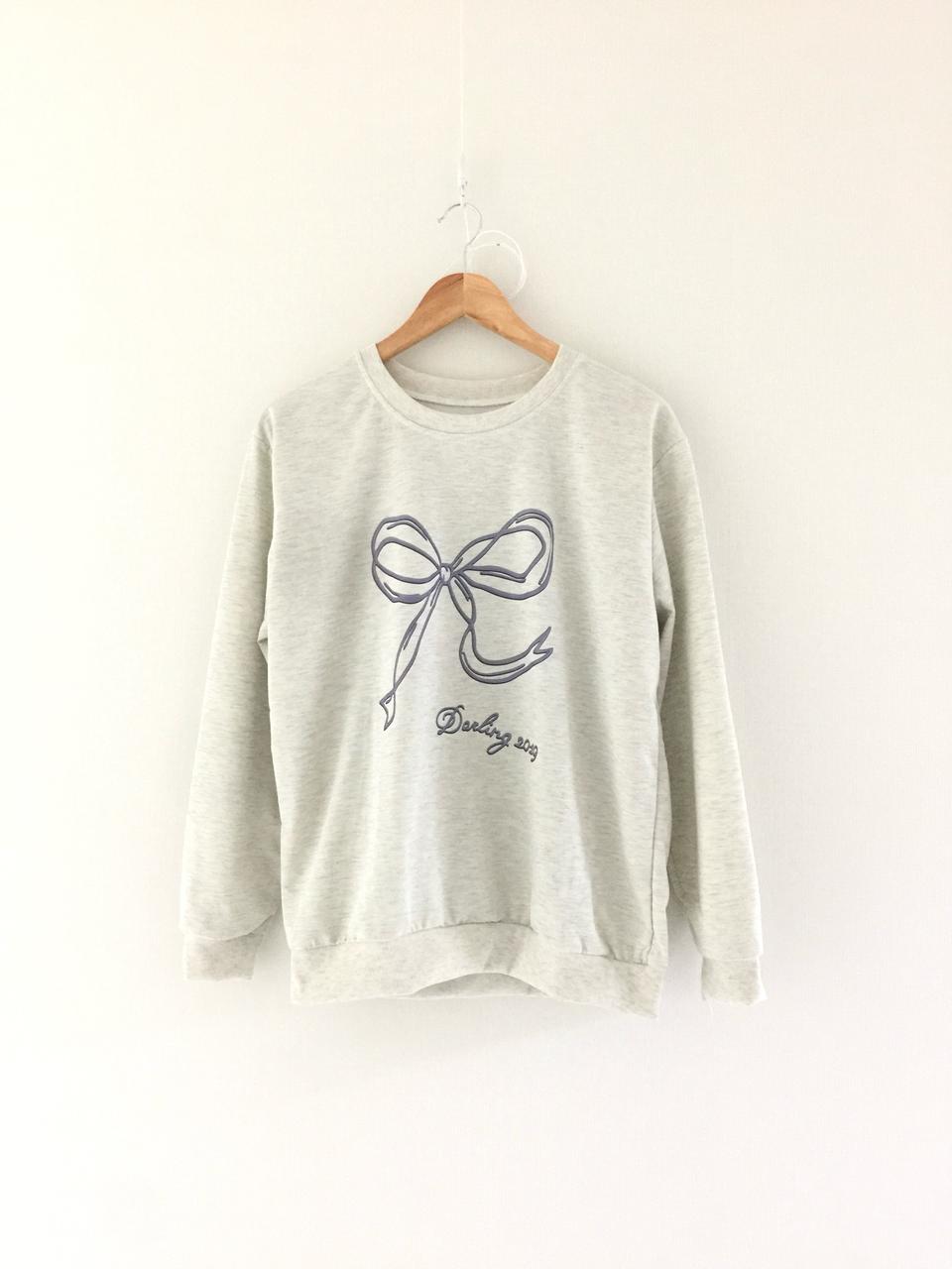 (새) 오트밀 리본 루즈핏 박시 맨투맨