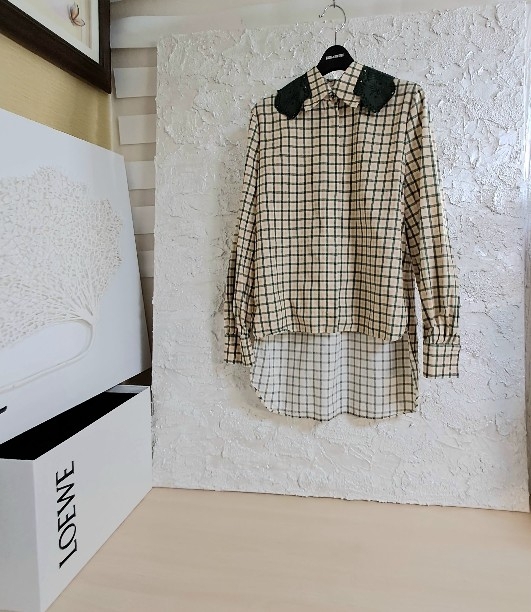 (36) 정품 펜디 체크레이스 셔츠블라우스