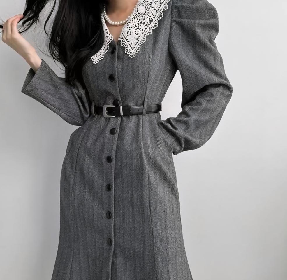 As94♥New]  3.1)해링본(머메이드핏)퍼프 롱원피스