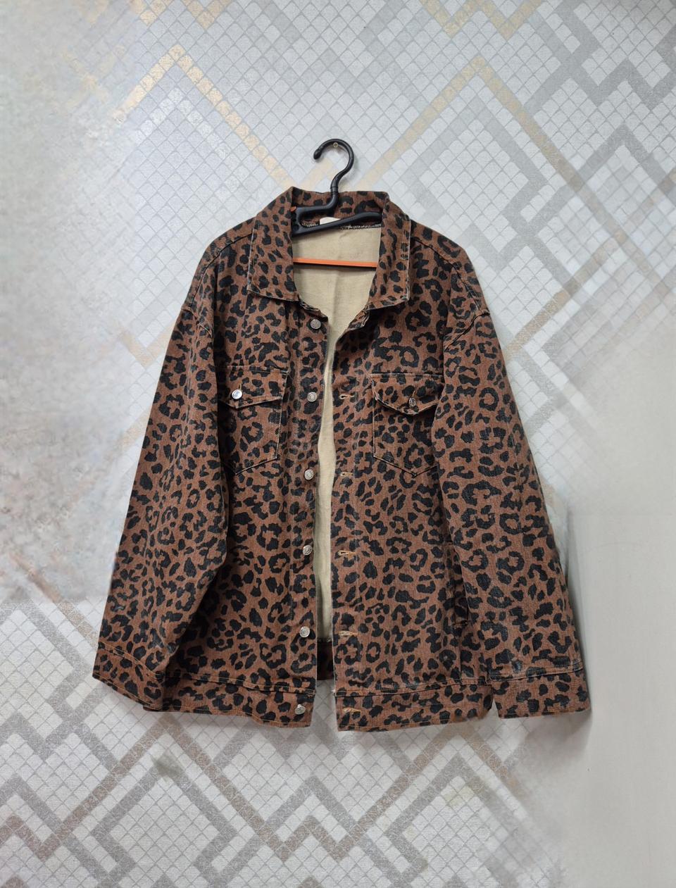 레오파드 데님 자켓 빈티지 스타일