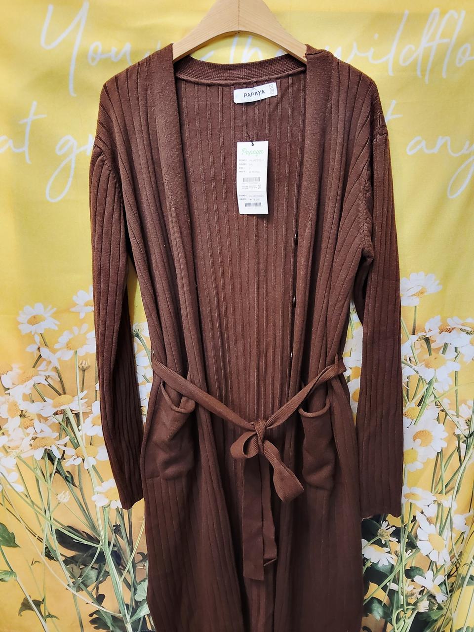 미사용/파파야 니트 롱가디건 F