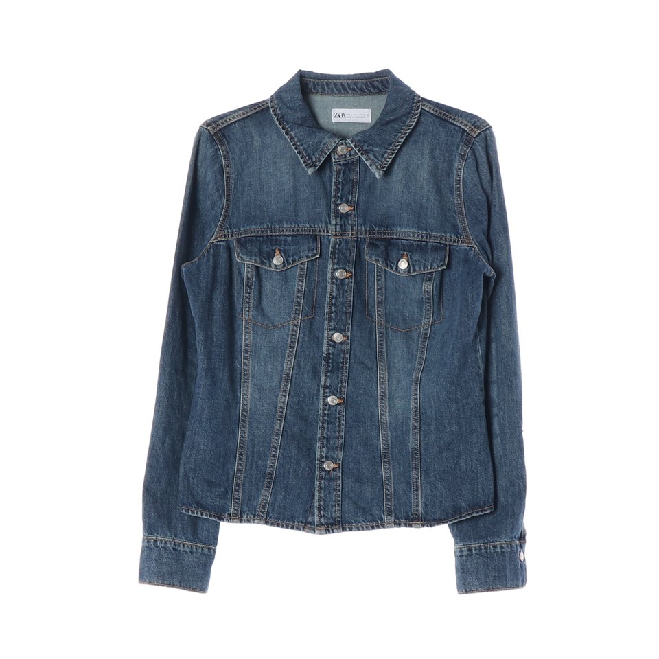 ZARA 자라 진청 워싱 라인 데님 셔츠 재킷 청자켓 L