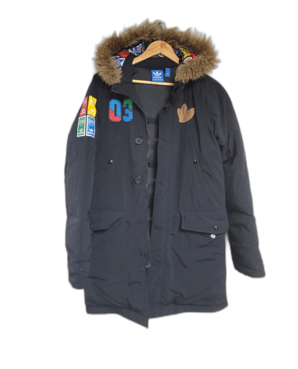 아디다스 블랙 패딩 03 자수 후드 퍼 점퍼.90