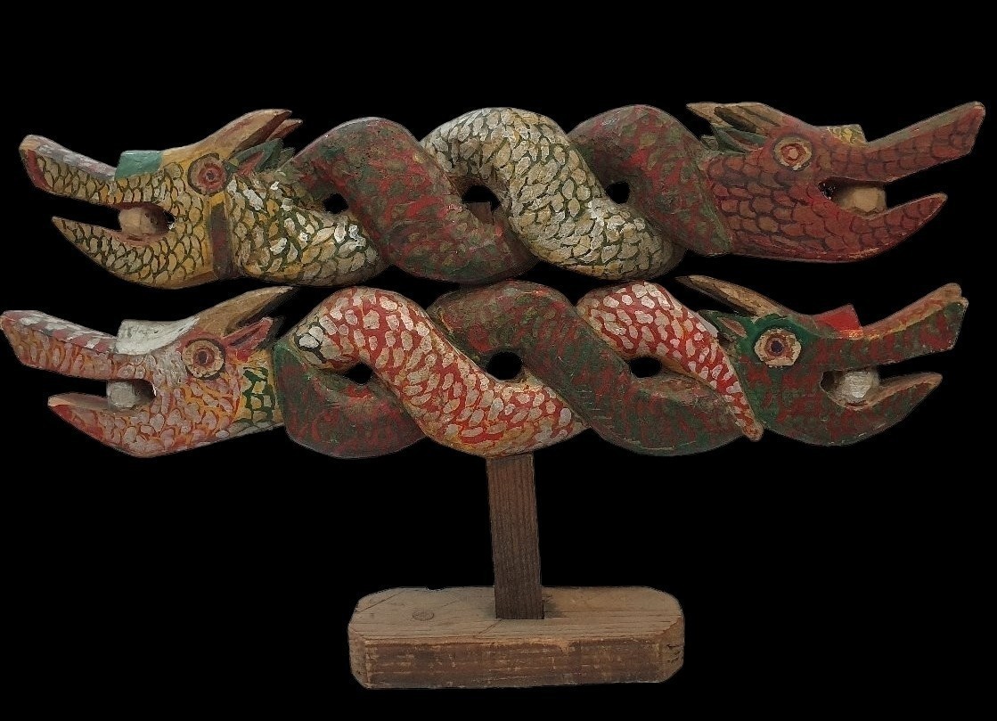 상여장식 쌍용꼭두조선시대나무에 당채