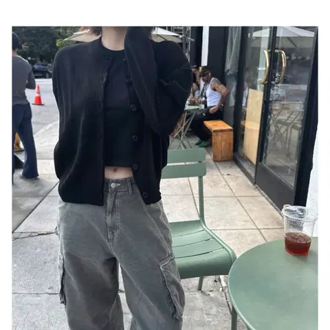 먼데이오프 라운드 니트 가디건 - 블랙,프리