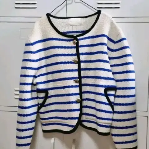 단가라 스트라이프 니트 자켓 - 프리