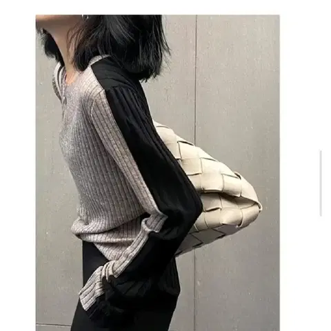 디에 골지 배색 슬림 니트 - 프리