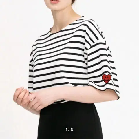 GRAVER 하트로고자수 스트라이프 반팔티