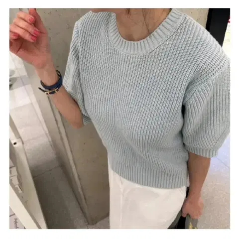 코튼 반팔 니트 - 소라