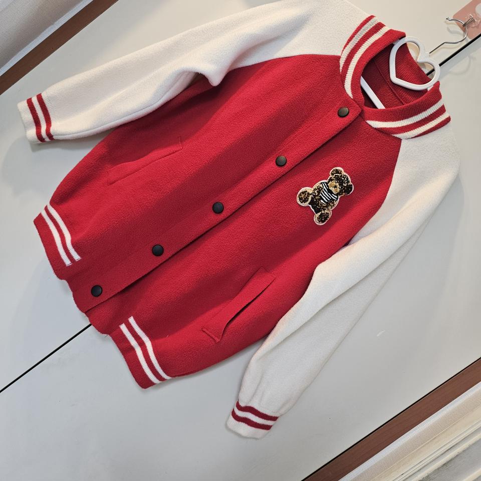 곰돌이 자수 니트 야구 점퍼 프리사이즈