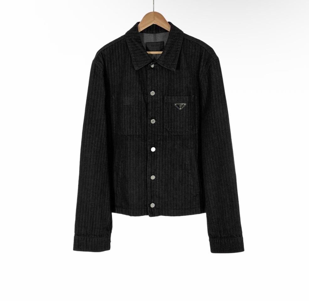 [XL] 프라다 남성 25ss 셰브론 블루종 데님 셔츠 자켓 블랙