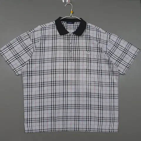 2XL) 버버리 런던 크레스트 노바 체크 반팔 카라티 폴로 셔츠 그레이