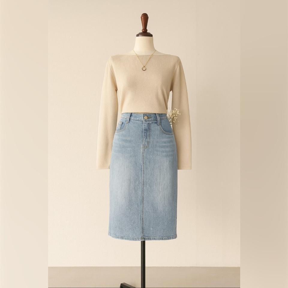 연청 속밴딩 뒷트임 미디 데님 스커트(L)