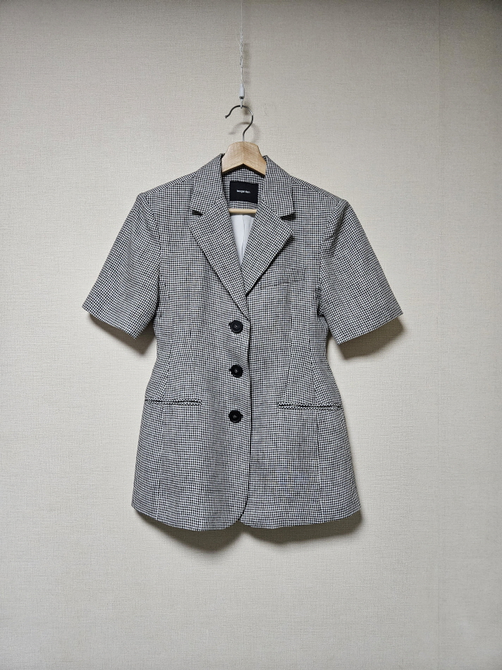 리가든 셀린 반팔 린넨 체크 자켓 S사이즈 leegarden 