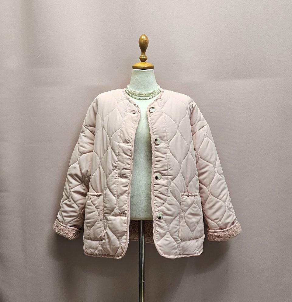 (새상품) 연핑크 뽀글이 안감 깔깔이 점퍼