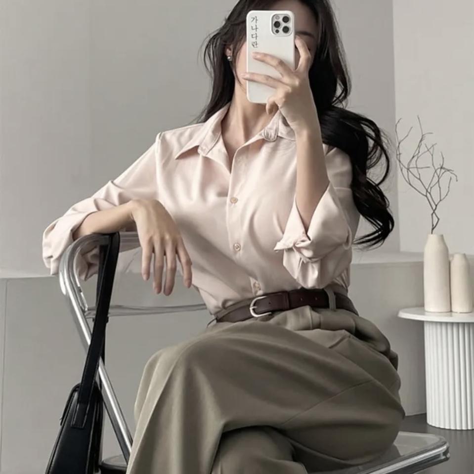 가나다란 베이직 기본 셔츠 블라우스 핑크베이지