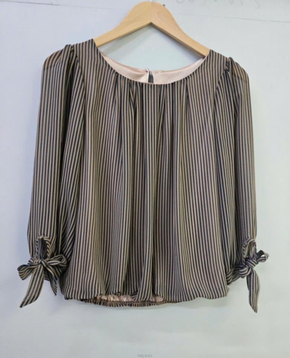 여성적인 매력 우아함 세련미 스트라이프패턴 리본장식 블라우스 셔츠 남방 