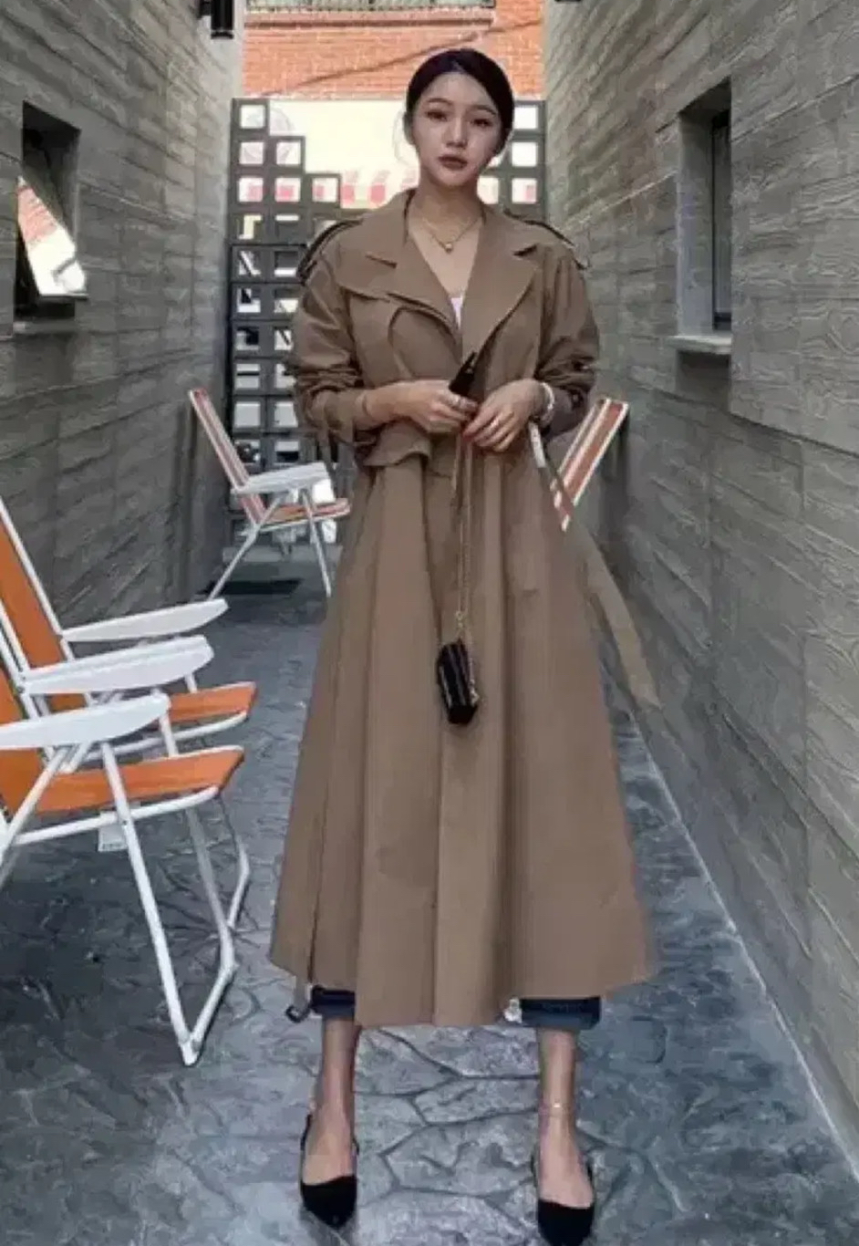 새상품/택O (원가9.8) 마리마켓 자체제작 하프케이프 트렌치코트 자켓