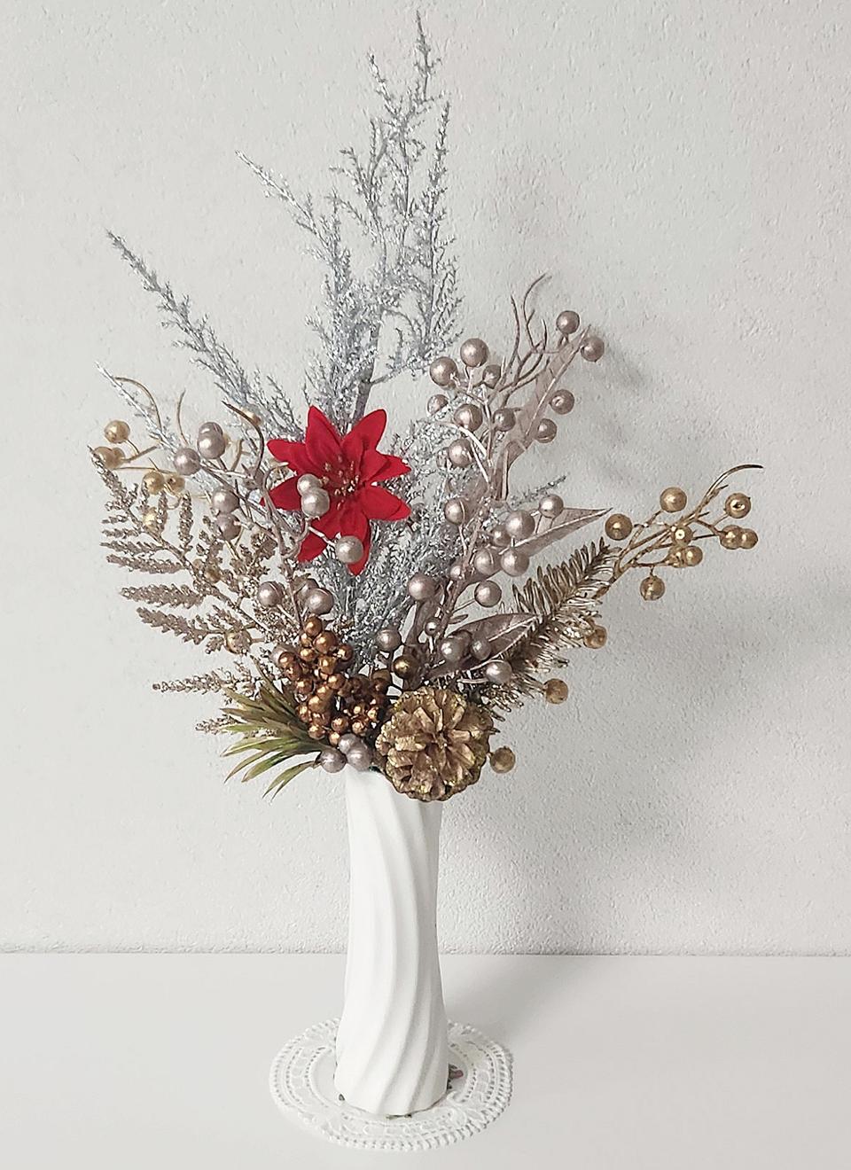 새상품)크리스마스 골드실버조화 화이트화병 인테리어소품
