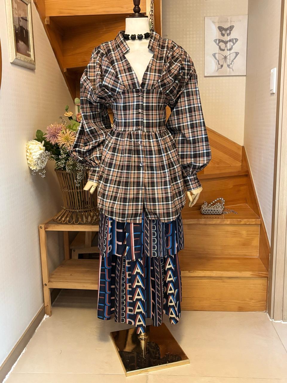 체크 셔츠 엣지소매