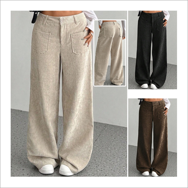 하하라 베이직 고급스런 코듀로이 포켓 포인트 여성 와이드핏 골덴바지