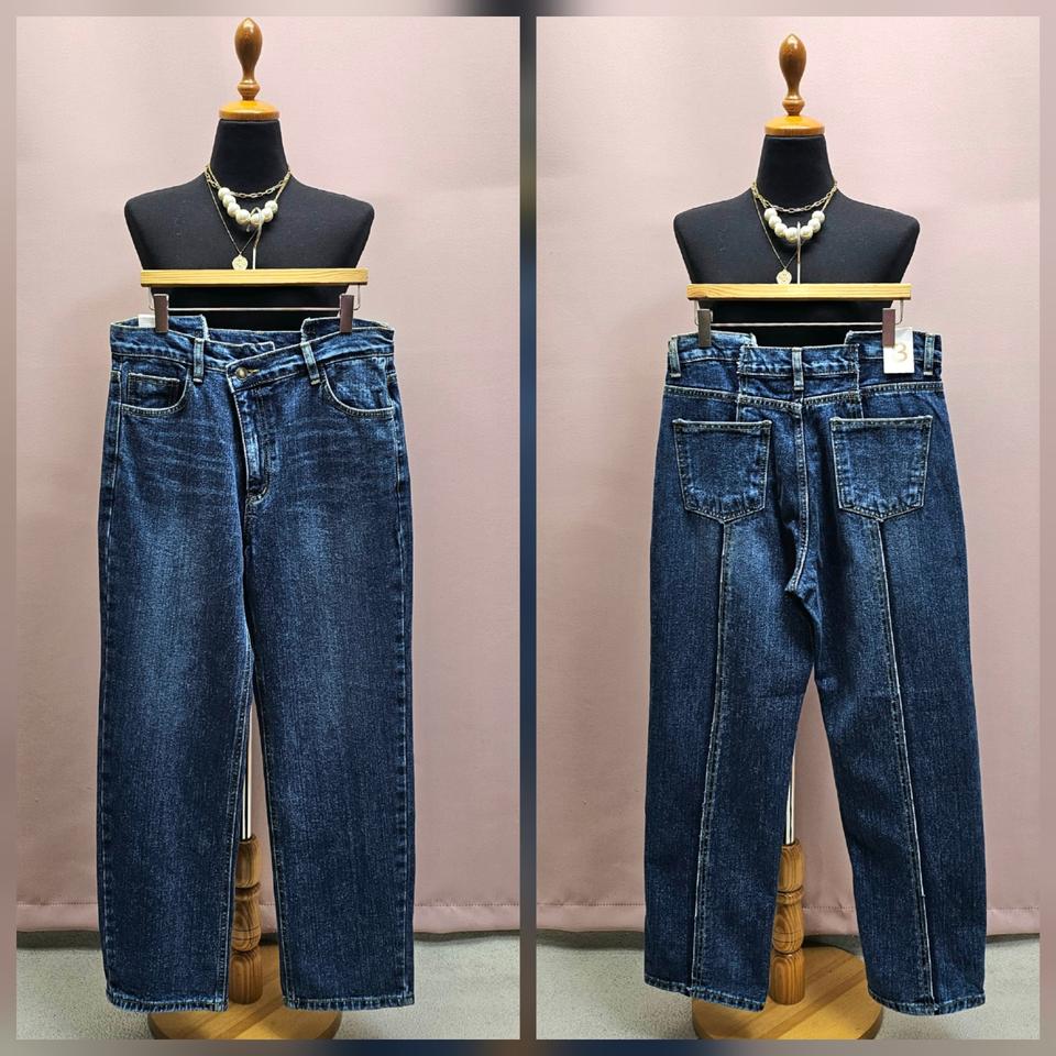 (새상품) 언발 사선 뒷라인 데님팬츠 청바지