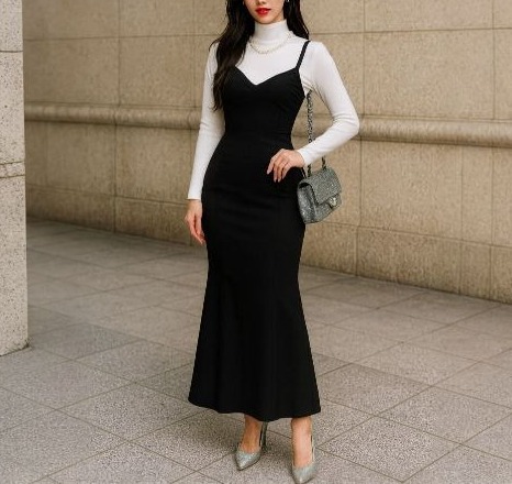 머메이드 라인 뷔스티에 볼륨 롱원피스ㅡ무배