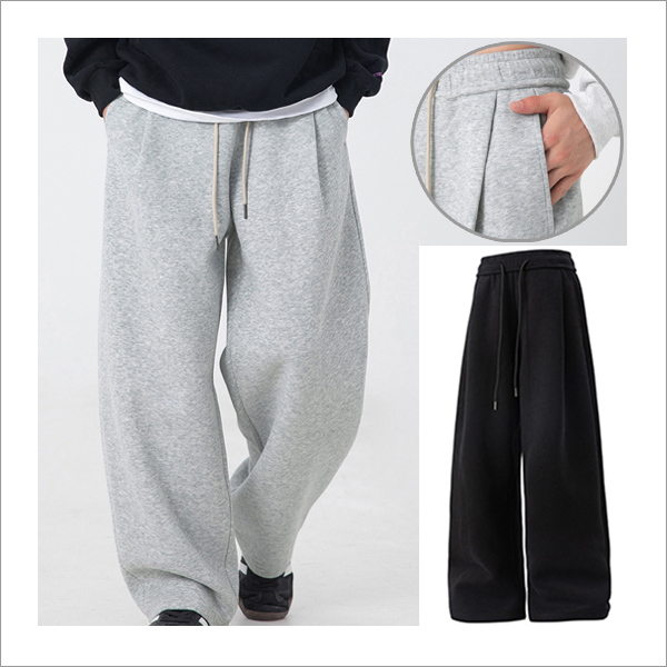 이베 핀턱 허리밴딩 스트링 와일드핏 일자핏 스타일링 남성 트레이닝 팬츠