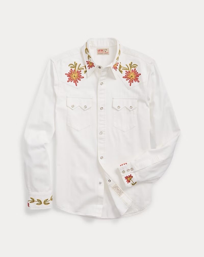 RALPH LAUREN 슬림핏 임브로이더 데님 웨스턴 셔츠
