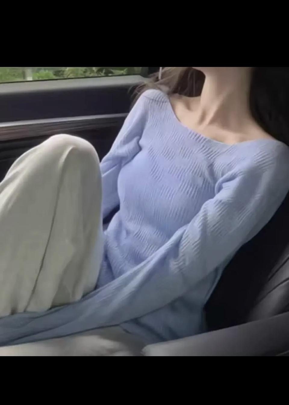 새) 블루 긴팔 티 니트 라운드넥 가을 봄