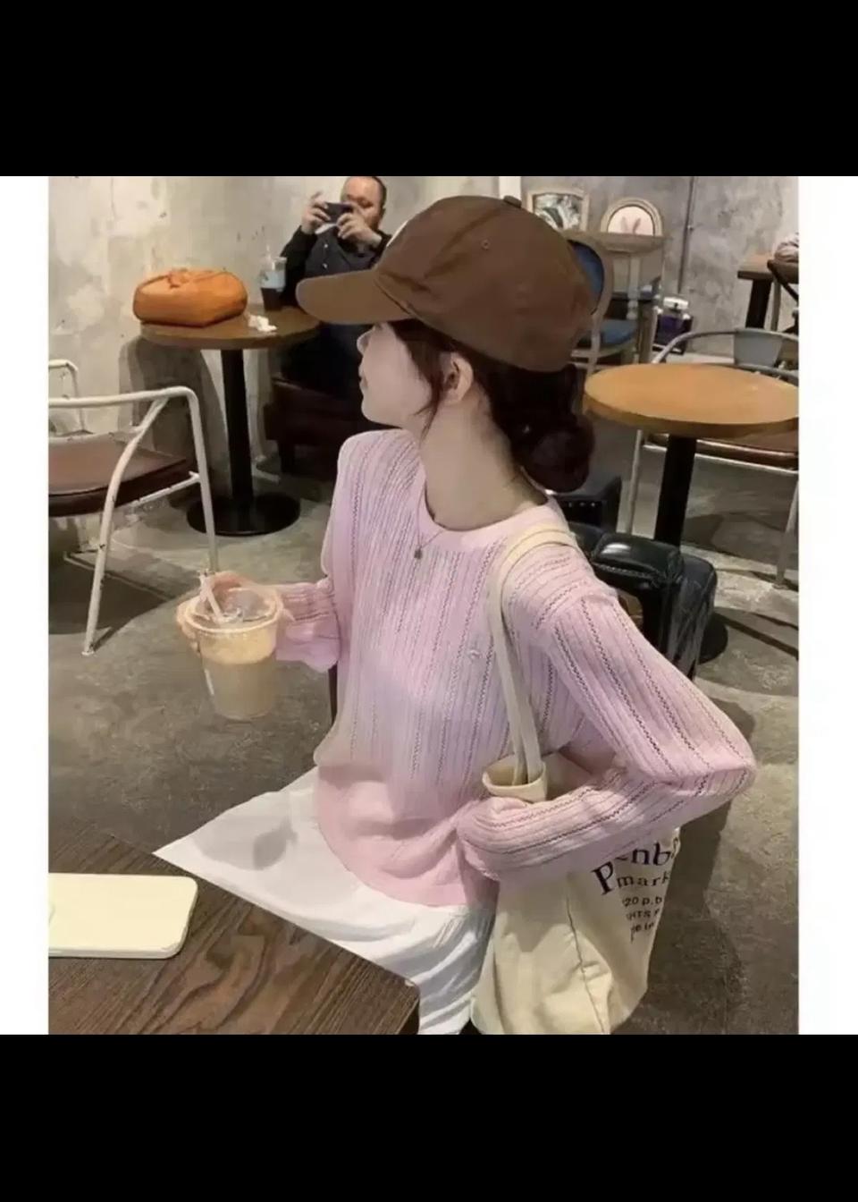 새) 속비치는 시스루 루즈핏 긴팔 티 니트 봄 가을 핑크