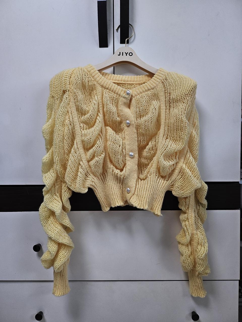 옐로우 진주 니트 가디건