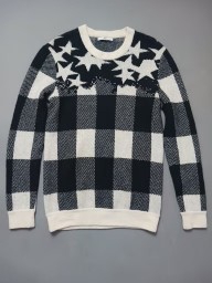 [100] 시스템옴므 별자수 체크 플레이드 니트 울알파카혼방