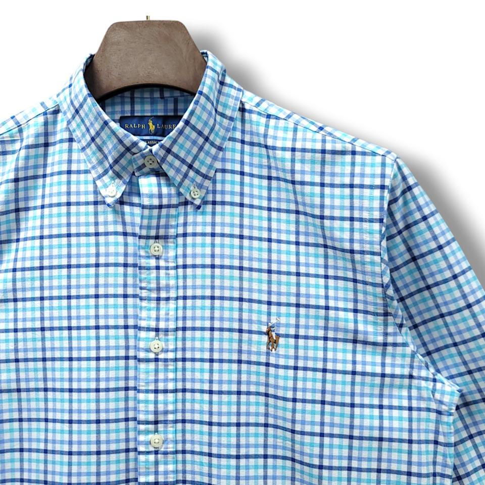 [M] 폴로 아쿠아&네이비 체크패턴 클래식핏 긴팔셔츠