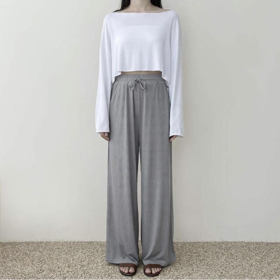 스판 와이드 밴딩 찰랑 골지 바지