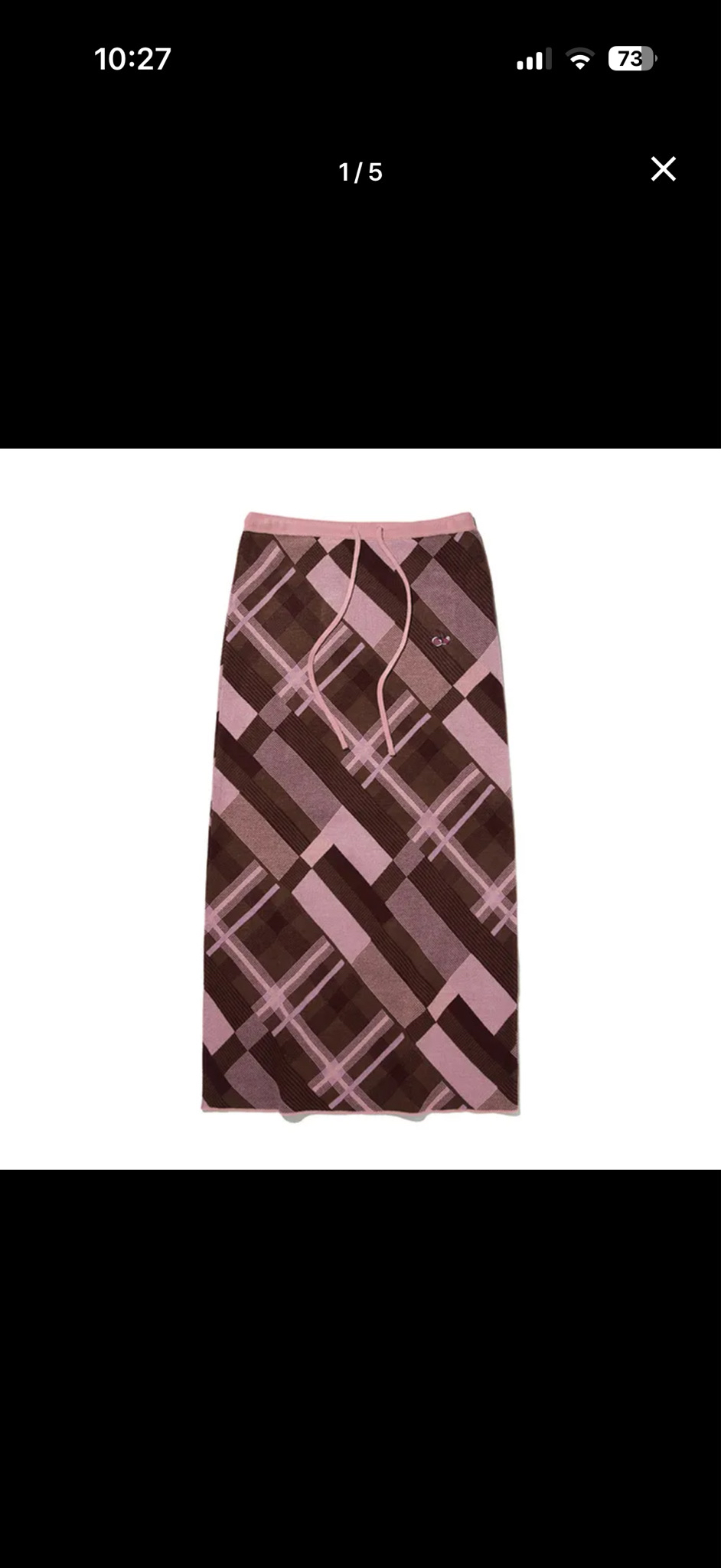 키르시 체크 롱 스커트 핑크