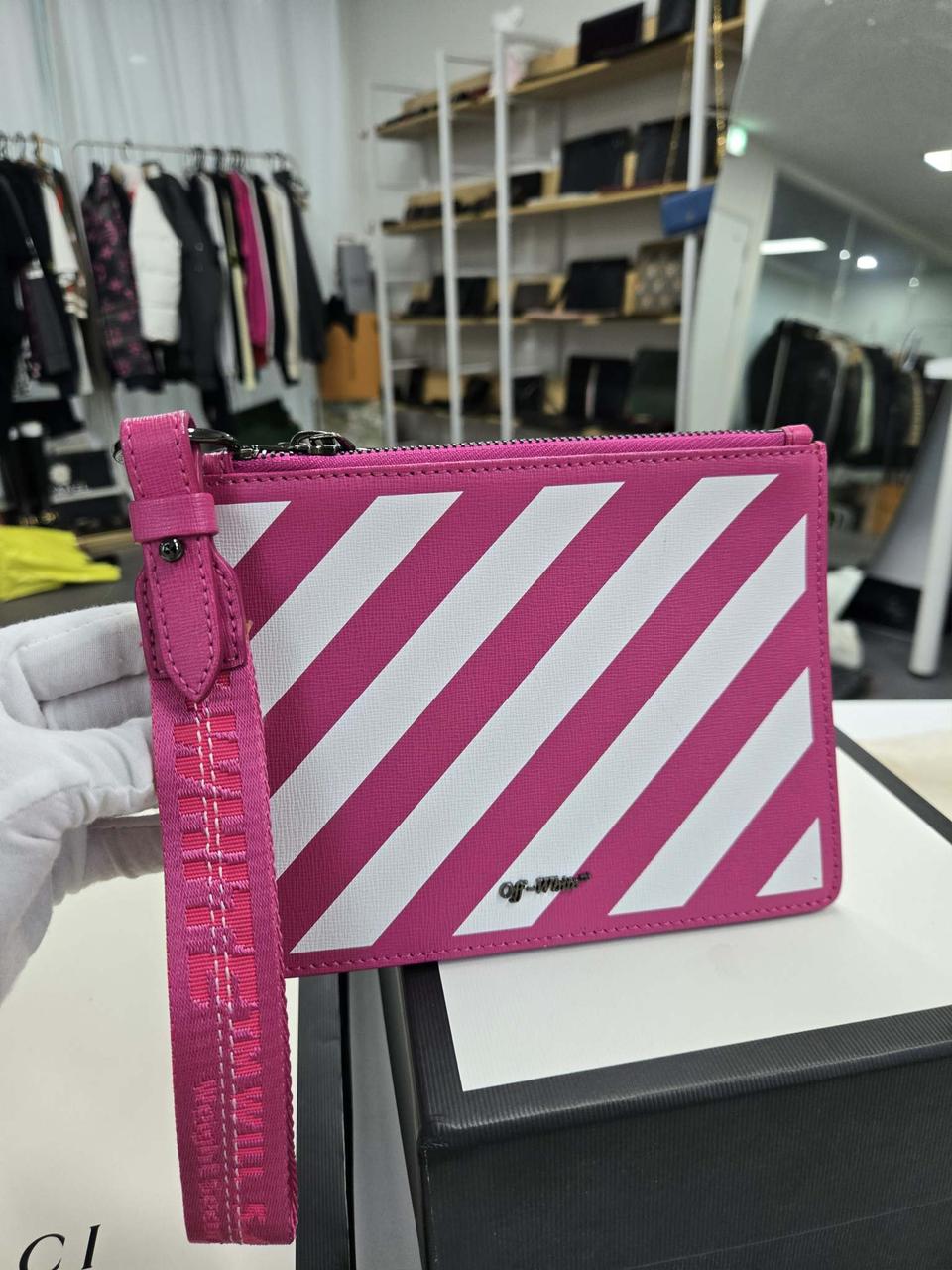 [A급컨디션]오프화이트 핑크 더블 클러치백