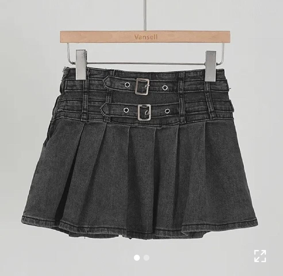 벨트 데님 플리츠 스커트(L)