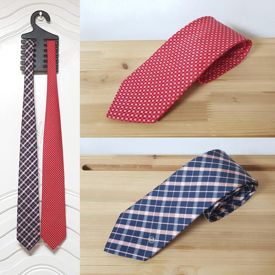 레노마 큐빅 포인트 넥타이 네이비 핑크 체크, 레드 패턴