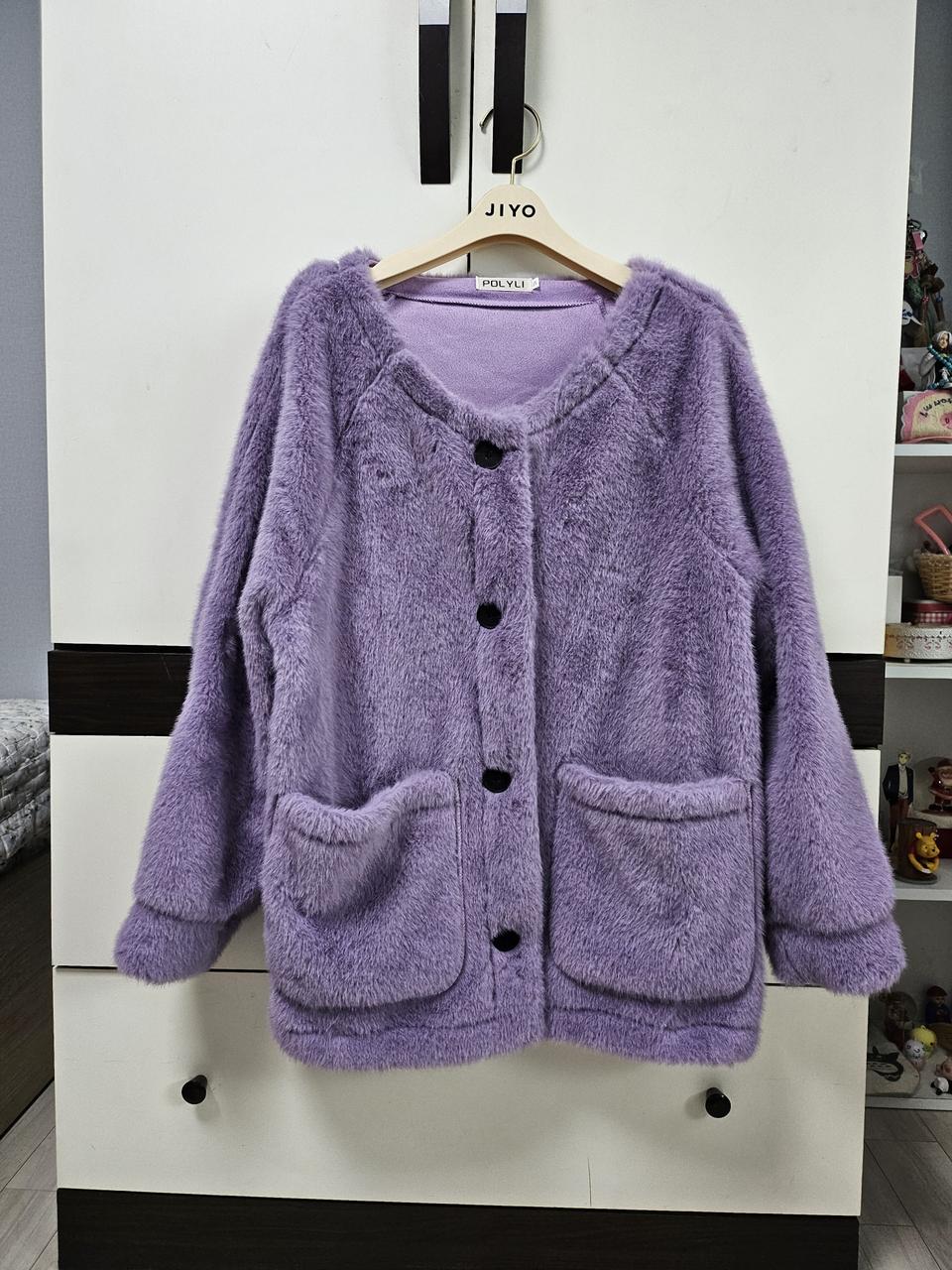 퍼플 밍크 퍼 버튼 자켓