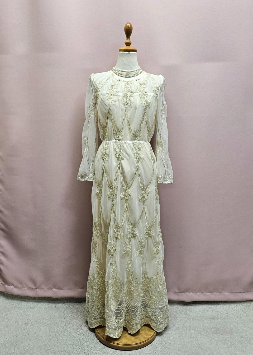 빈티지 골드자수 롱원피스