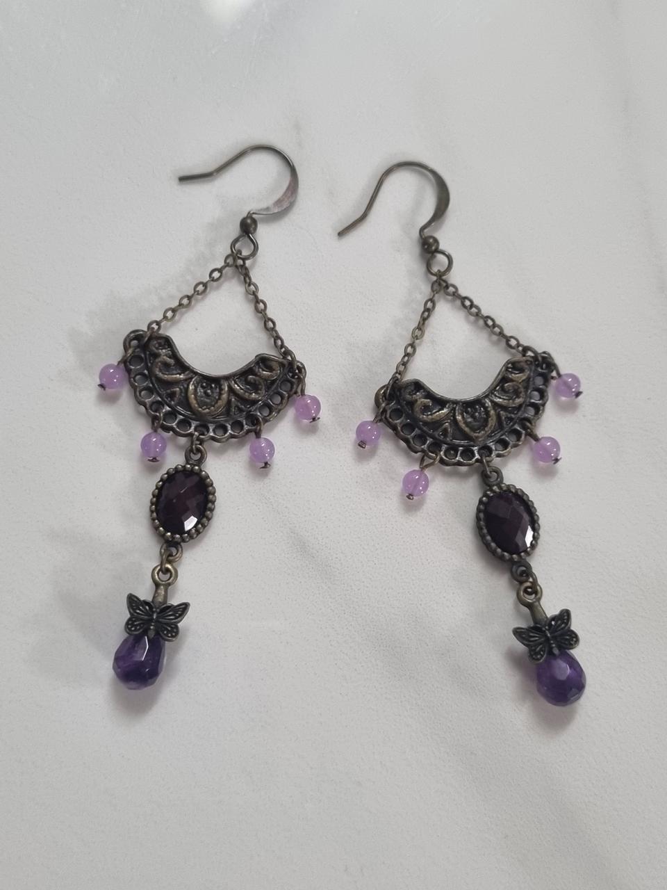 보라 원석 앤틱 드롭 귀걸이