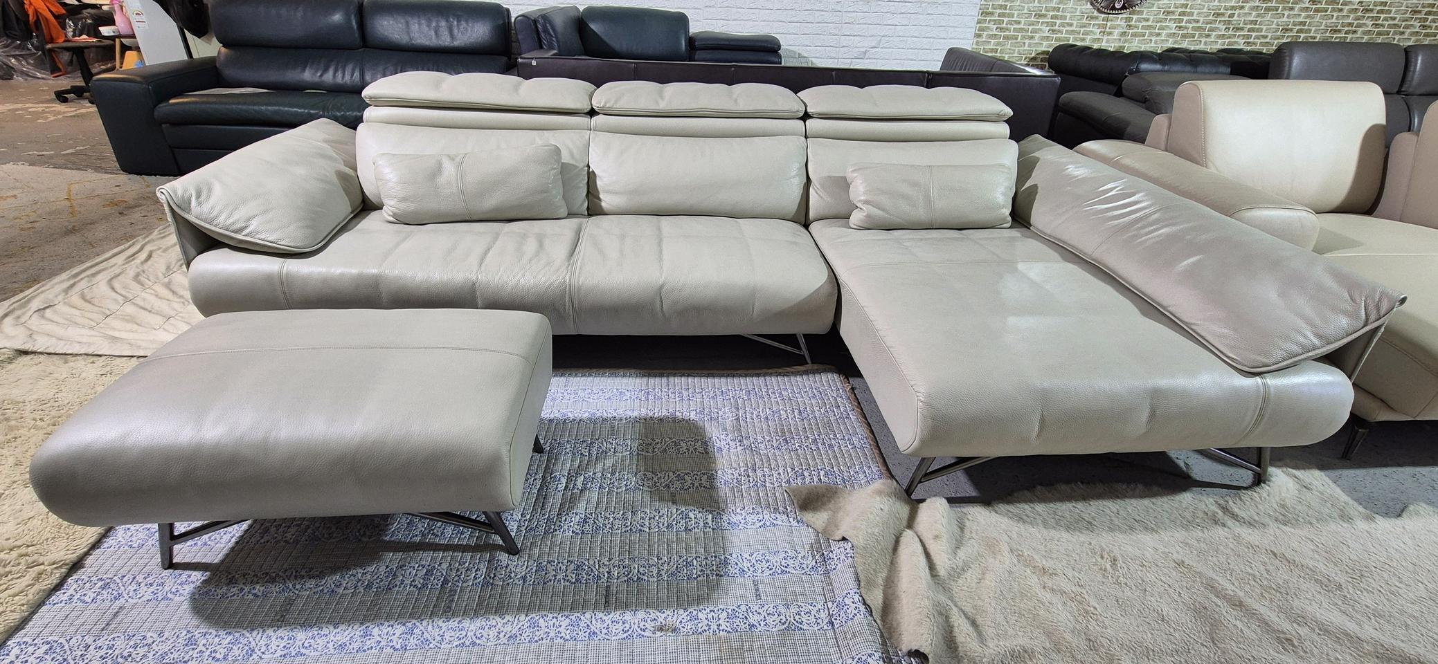 자코모 쎄턴 4인 비텔로 슈렁큰 천연가죽 카우치소파쇼파+스툴(내장제구스)