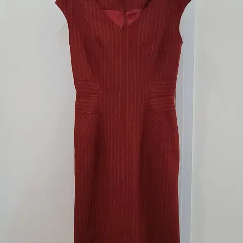 타임 TIME 버건디 스트라이프 모직 슬리브리스 원피스 44~55